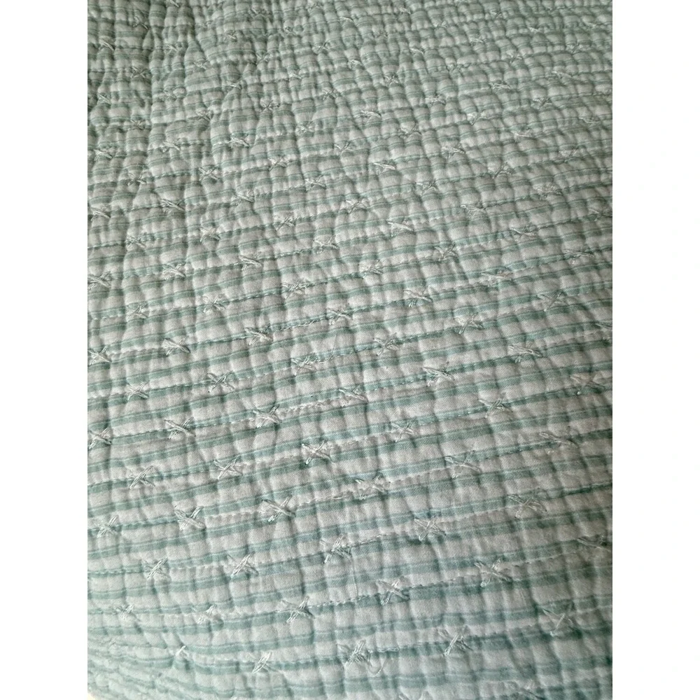 Boho Quilted King Bedding Set White Sage Green Pom Pom Trim Quilt 2 Shams